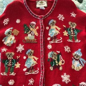 Tiara Rare Vintage Christmas Ugly Christmas Sweater, Teddy Bear Cardigan
